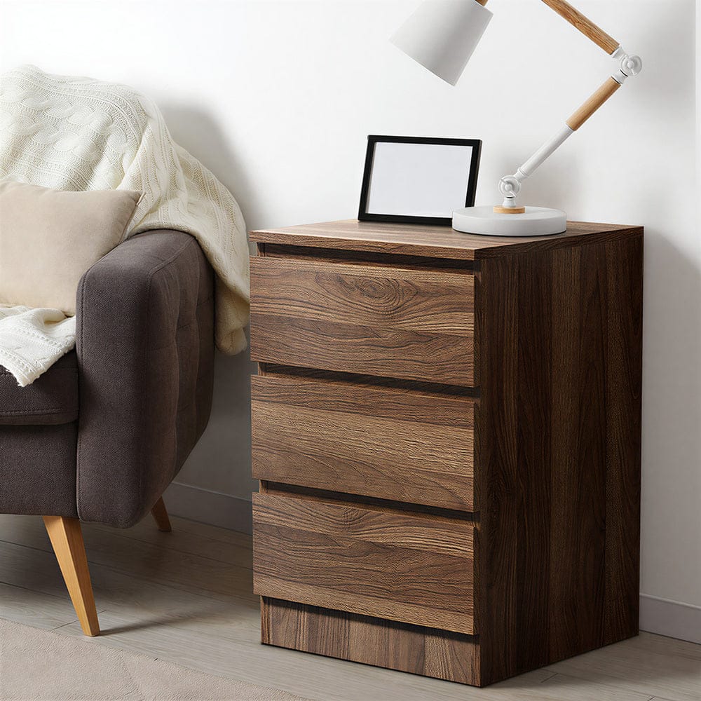 Oikiture Bedside Table Oikiture 2x Bedside Table 3 Drawers Side Table Storage Cabinet Walnut