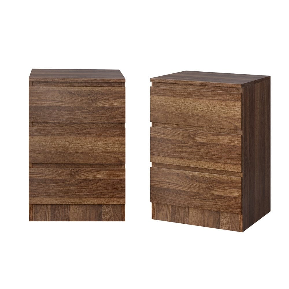 Oikiture Bedside Table Oikiture 2x Bedside Table 3 Drawers Side Table Storage Cabinet Walnut