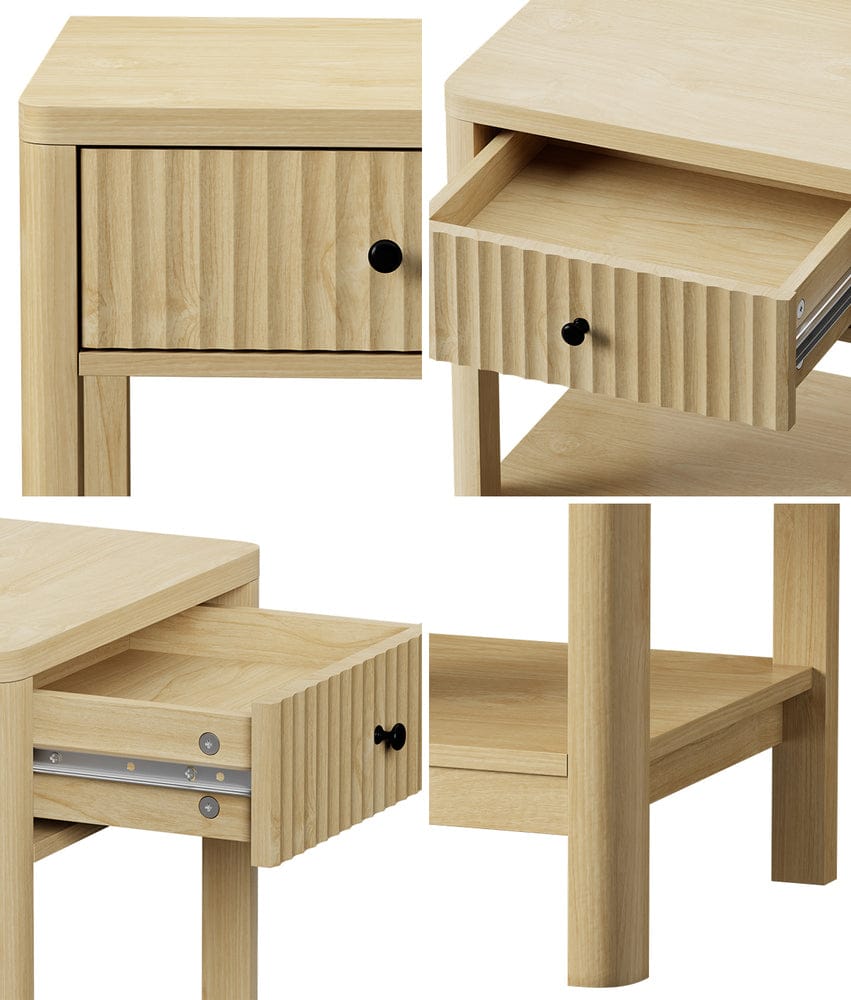 Oikiture Bedside Table Oikiture 2x Bedside Table Drawer Side Table Storage Nightstand Natural