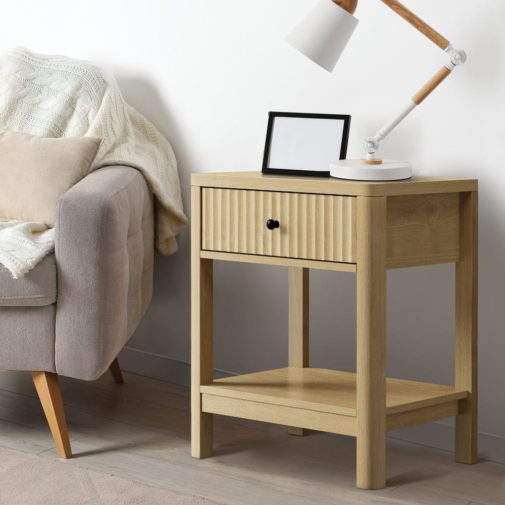 Oikiture Bedside Table Oikiture 2x Bedside Table Drawer Side Table Storage Nightstand Natural