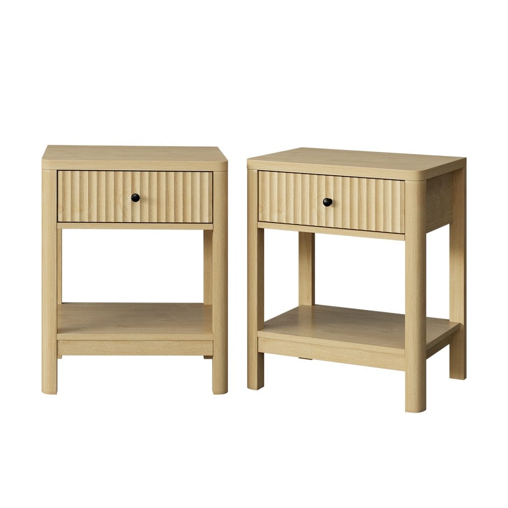 Oikiture Bedside Table Oikiture 2x Bedside Table Drawer Side Table Storage Nightstand Natural