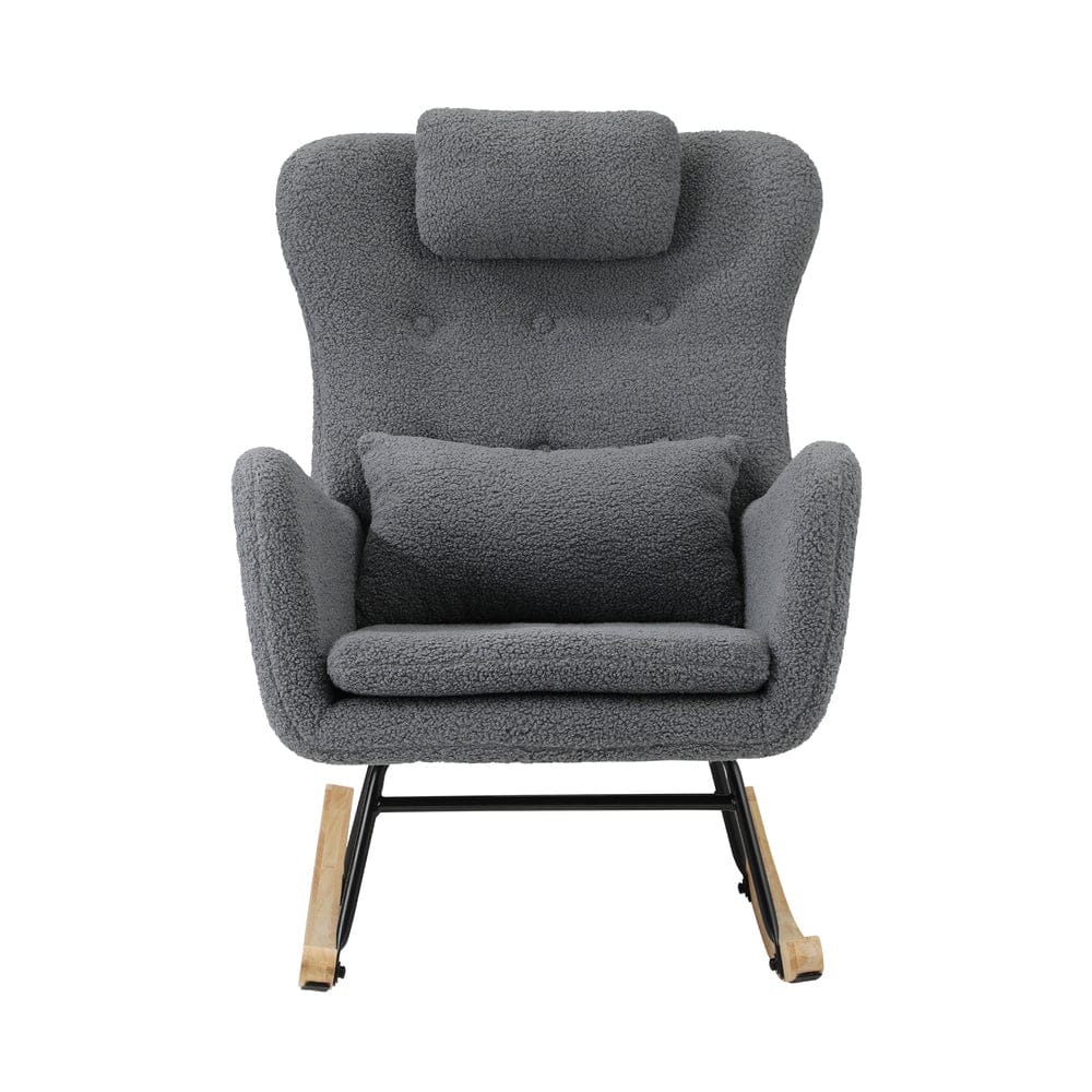 Oikiture Armchair Oikiture 2x Rocking Armchair Nursing Sherpa Chairs With 2 Pillow Grey
