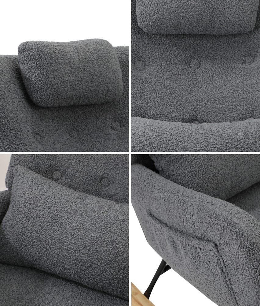 Oikiture Armchair Oikiture 2x Rocking Armchair Nursing Sherpa Chairs With 2 Pillow Grey