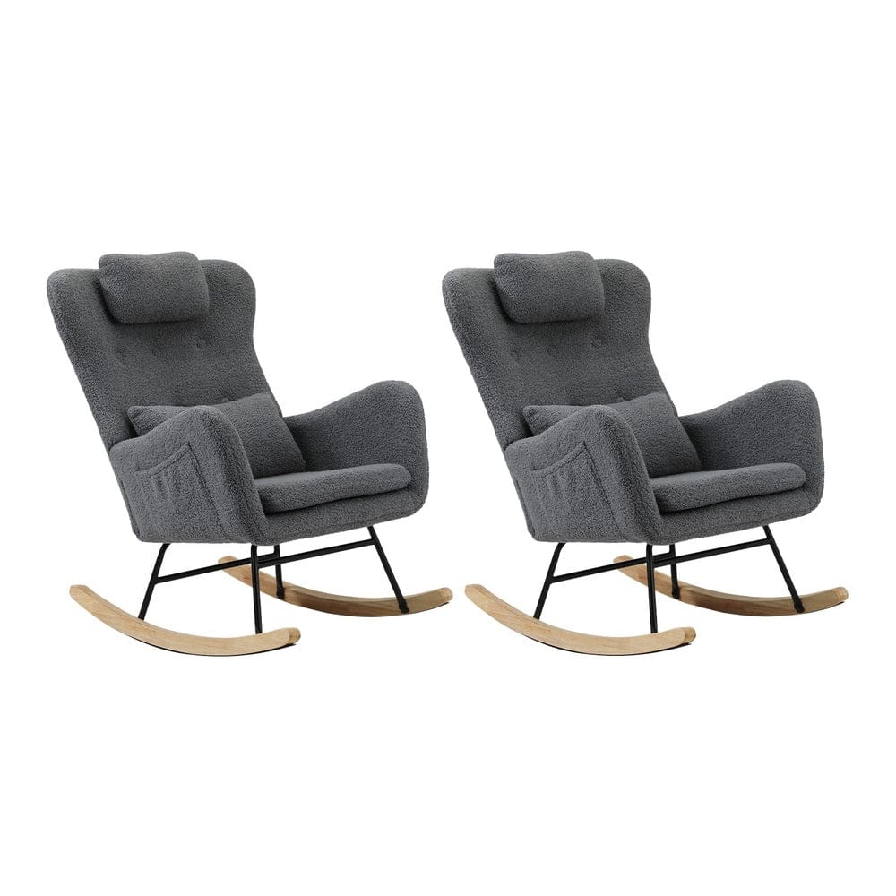 Oikiture Armchair Oikiture 2x Rocking Armchair Nursing Sherpa Chairs With 2 Pillow Grey