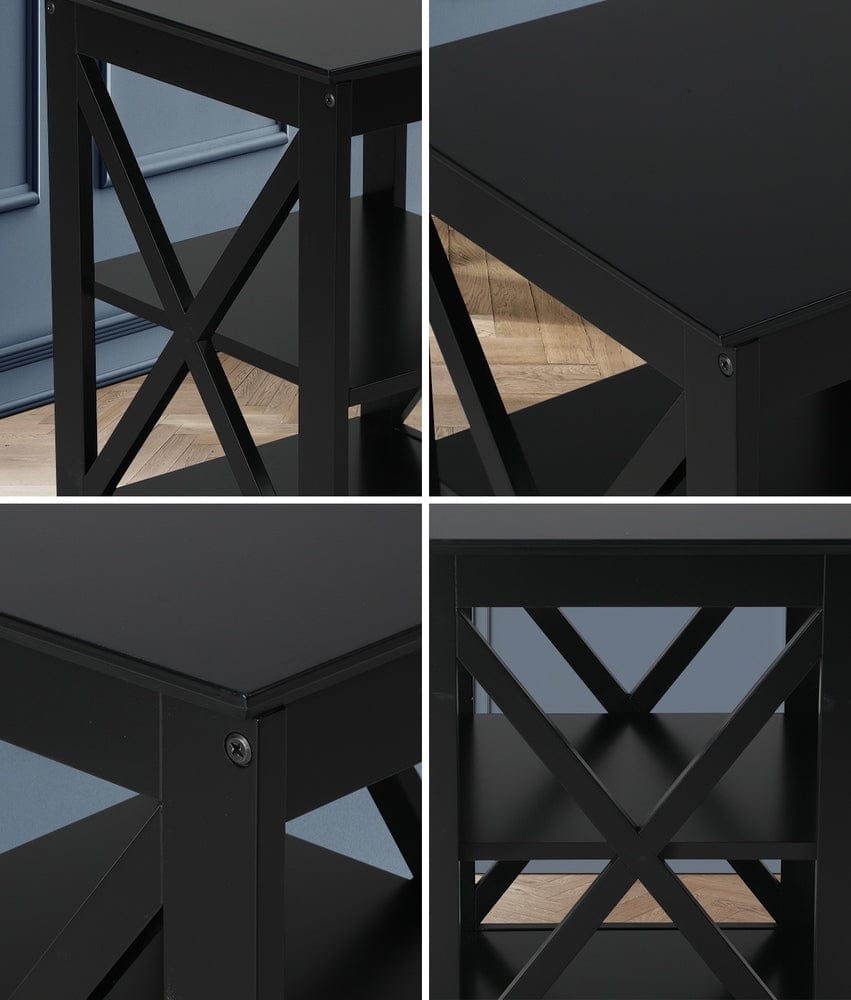 Oikiture Bedside Table Oikiture 2x Side Table Coffee Bedside Sofa Tables 3-tier Shelf Black