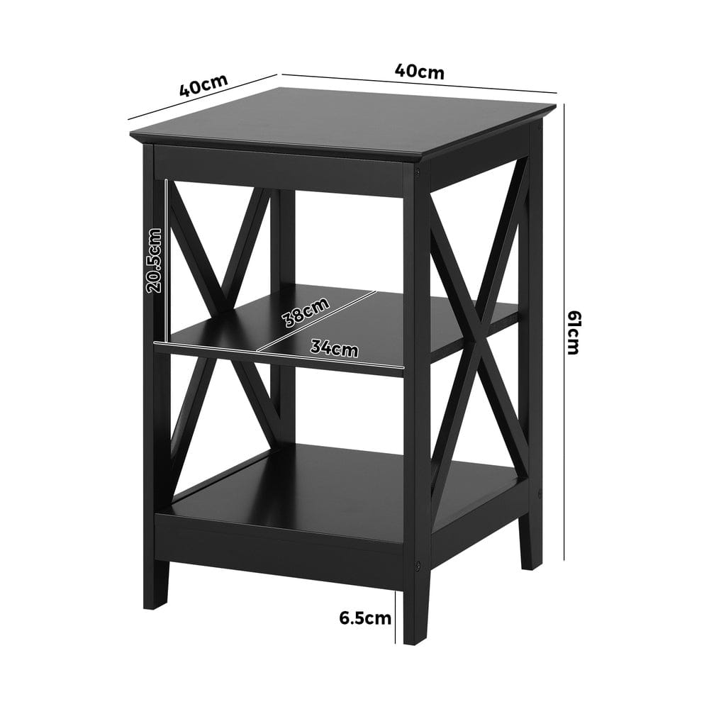 Oikiture Bedside Table Oikiture 2x Side Table Coffee Bedside Sofa Tables 3-tier Shelf Black