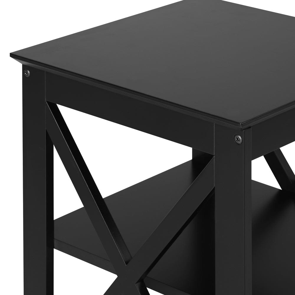 Oikiture Bedside Table Oikiture 2x Side Table Coffee Bedside Sofa Tables 3-tier Shelf Black