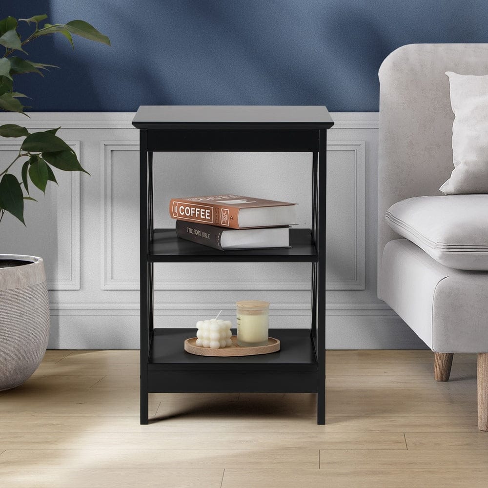 Oikiture Bedside Table Oikiture 2x Side Table Coffee Bedside Sofa Tables 3-tier Shelf Black