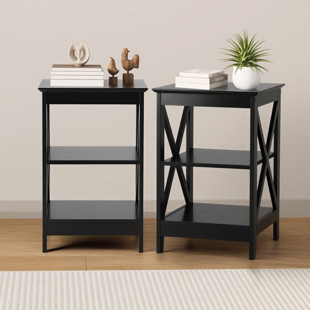 Oikiture Bedside Table Oikiture 2x Side Table Coffee Bedside Sofa Tables 3-tier Shelf Black