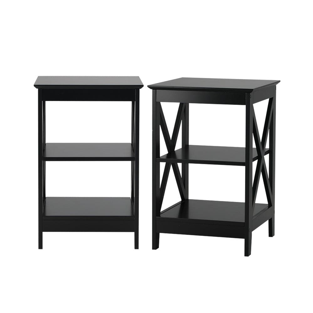Oikiture Bedside Table Oikiture 2x Side Table Coffee Bedside Sofa Tables 3-tier Shelf Black