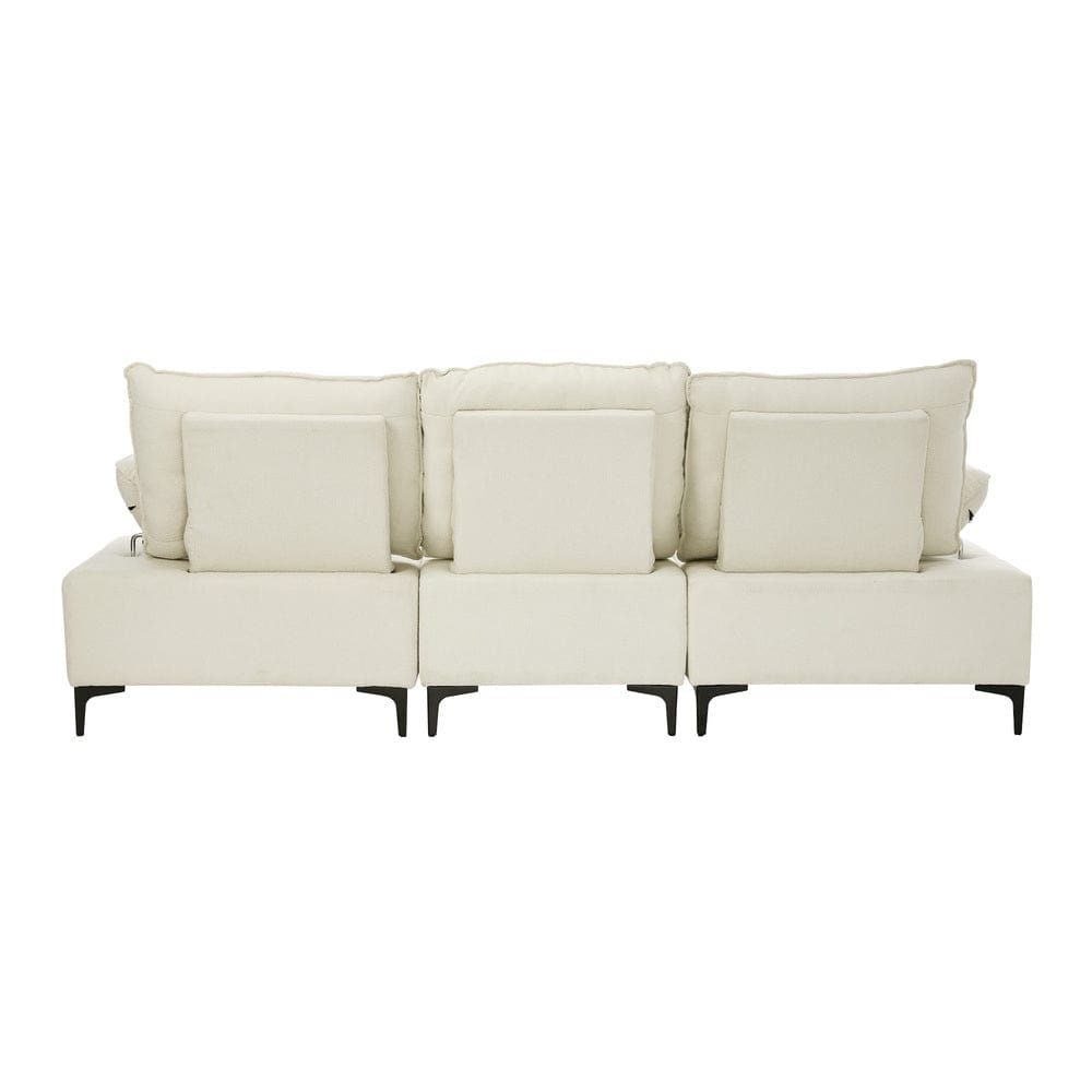 Oikiture Sofa Oikiture 3 Seater Couch Sofa Chenille Adjustable Armrest Beige