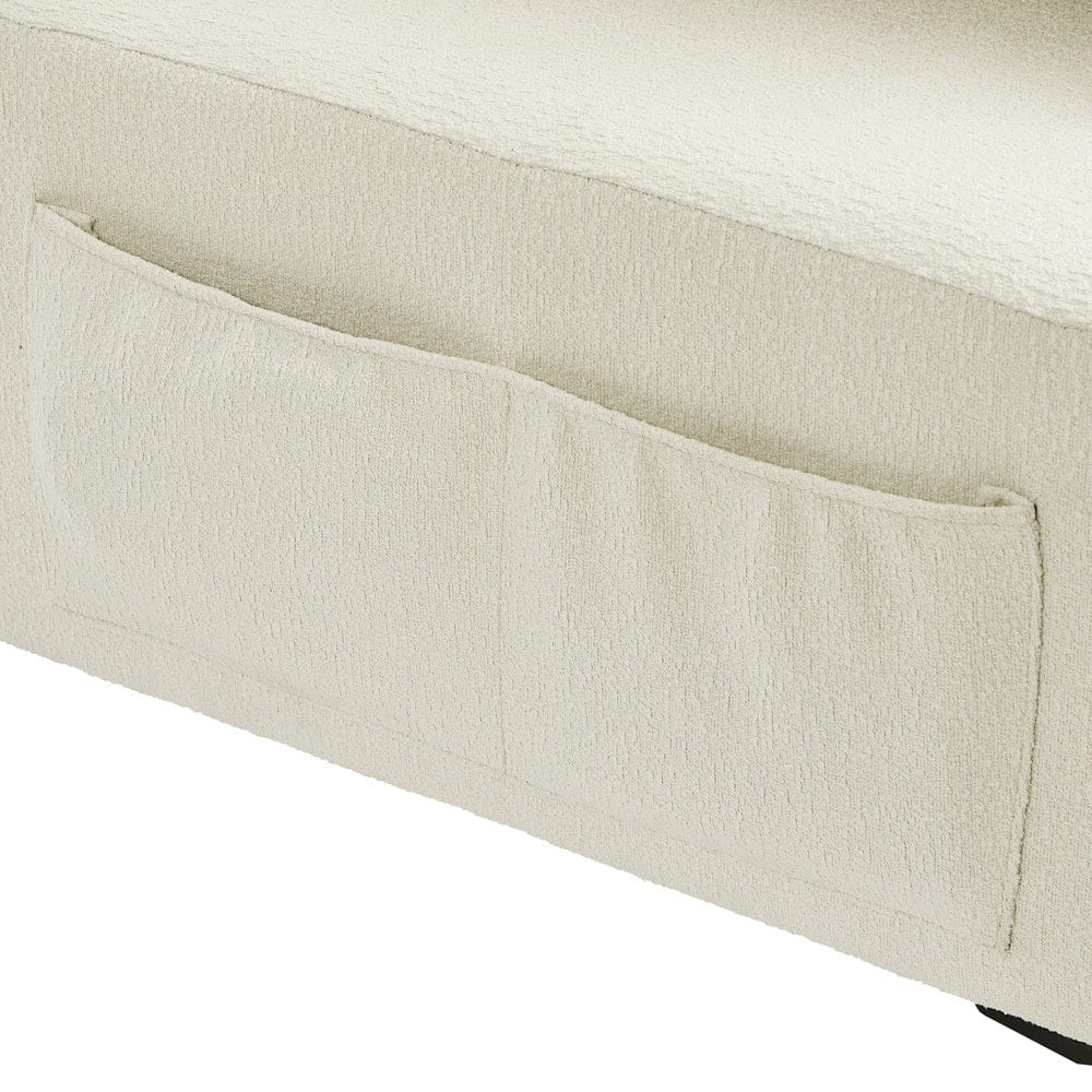 Oikiture Sofa Oikiture 3 Seater Couch Sofa Chenille Adjustable Armrest Beige