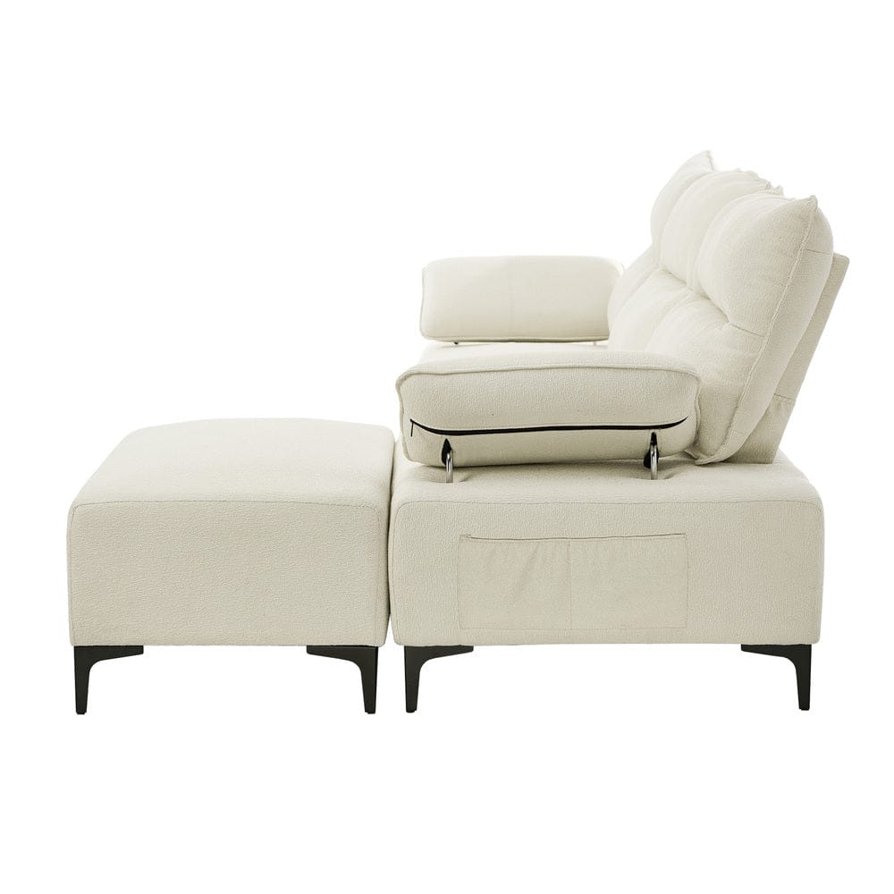 Oikiture Sofa Oikiture 3 Seater Couch Sofa Chenille Adjustable Armrest Beige
