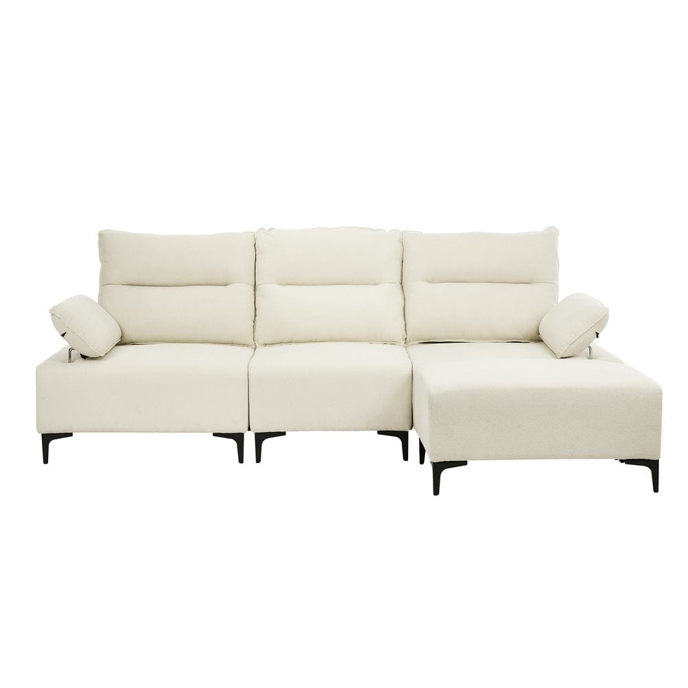 Oikiture Sofa Oikiture 3 Seater Couch Sofa Chenille Adjustable Armrest Beige