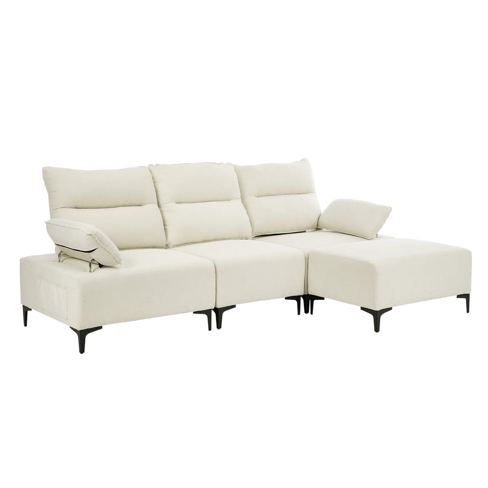 Oikiture Sofa Oikiture 3 Seater Couch Sofa Chenille Adjustable Armrest Beige