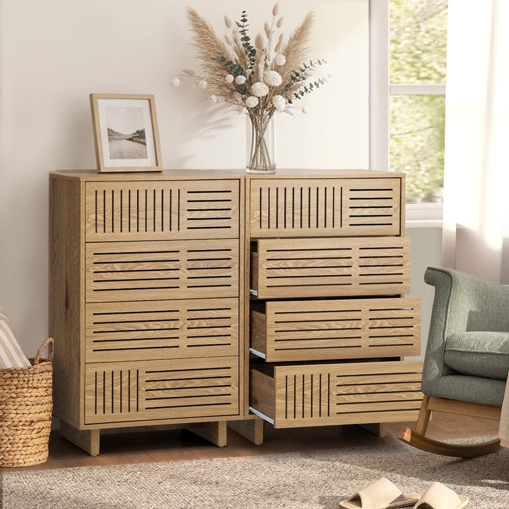 Oikiture Chest of Drawers Oikiture 4 Chest of Drawers Storage Cabinet Tallboy Natural Set of 2