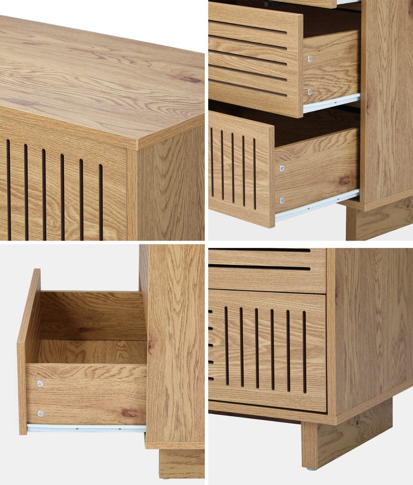 Oikiture Chest of Drawers Oikiture 4 Chest of Drawers Storage Cabinet Tallboy Natural Set of 2