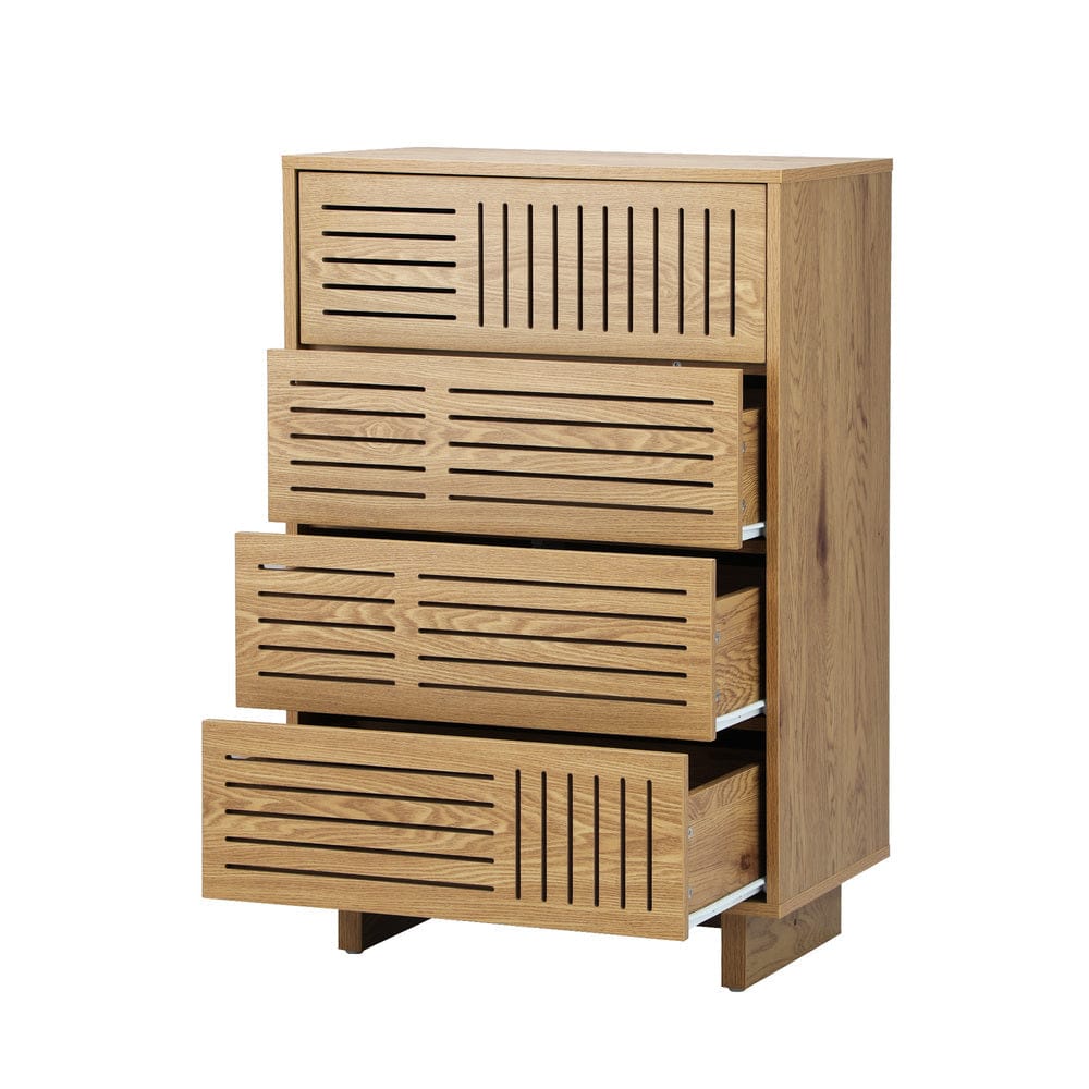 Oikiture Chest of Drawers Oikiture 4 Chest of Drawers Storage Cabinet Tallboy Natural Set of 2