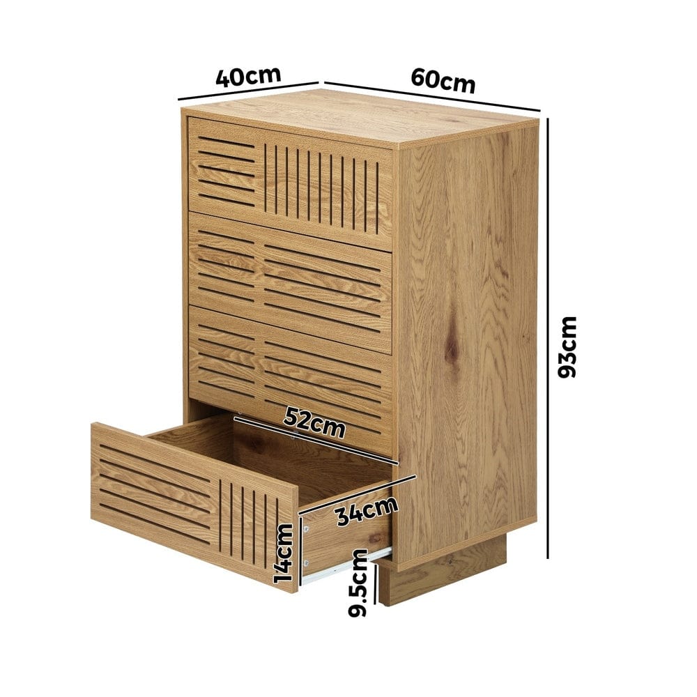 Oikiture Chest of Drawers Oikiture 4 Chest of Drawers Storage Cabinet Tallboy Natural Set of 2