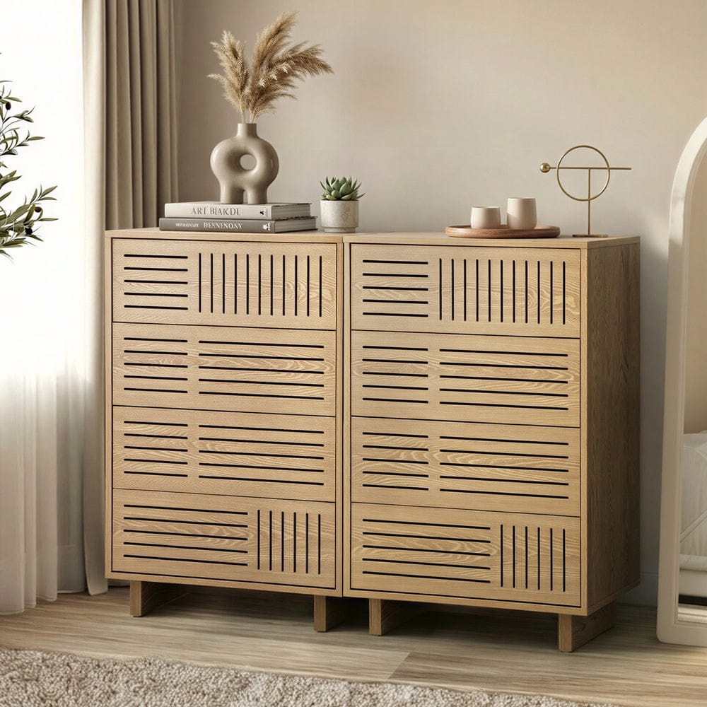 Oikiture Chest of Drawers Oikiture 4 Chest of Drawers Storage Cabinet Tallboy Natural Set of 2