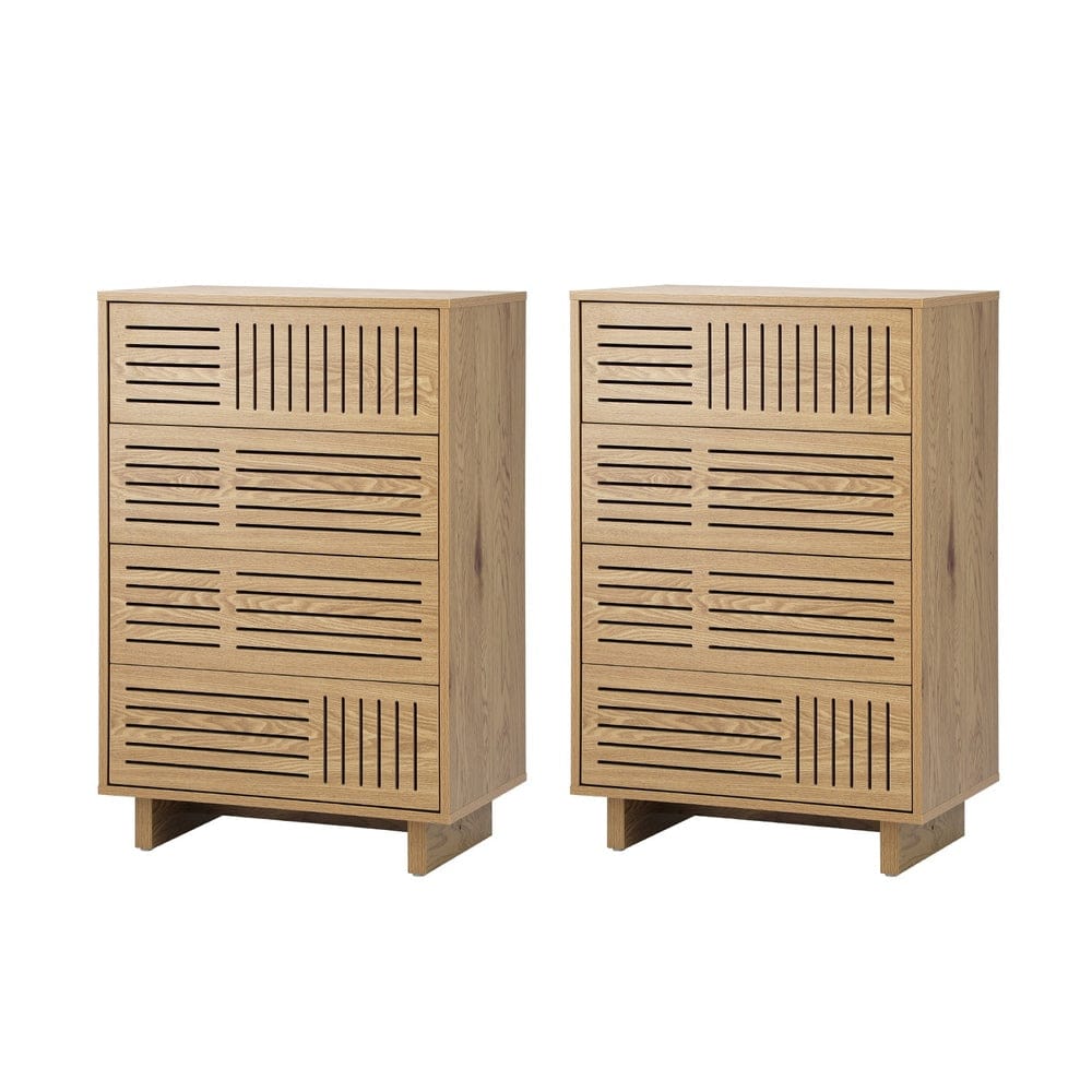 Oikiture Chest of Drawers Oikiture 4 Chest of Drawers Storage Cabinet Tallboy Natural Set of 2