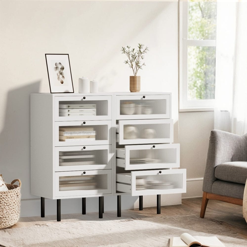 Oikiture Chest of Drawers Oikiture 4 Chest of Drawers Tallboy Dresser Cabinet White Set of 2