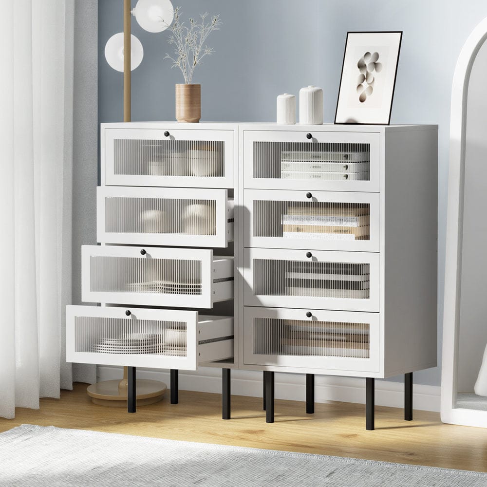 Oikiture Chest of Drawers Oikiture 4 Chest of Drawers Tallboy Dresser Cabinet White Set of 2