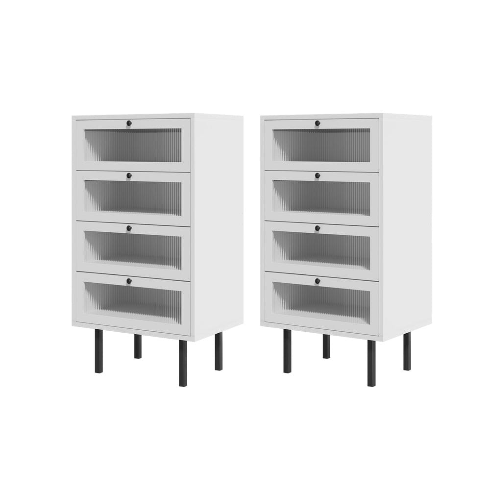 Oikiture Chest of Drawers Oikiture 4 Chest of Drawers Tallboy Dresser Cabinet White Set of 2