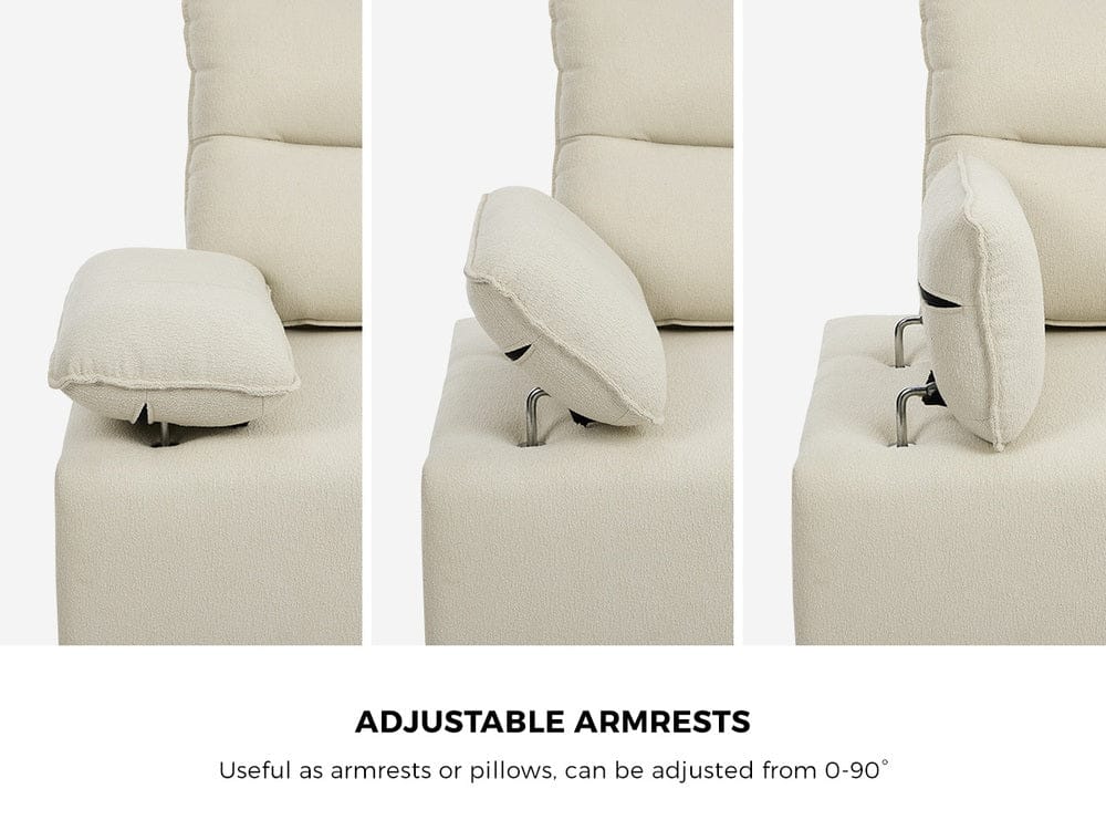 Oikiture Sofa Oikiture 4 Seater Sofa Couch Chenille Adjustable Armrest Chair Beige