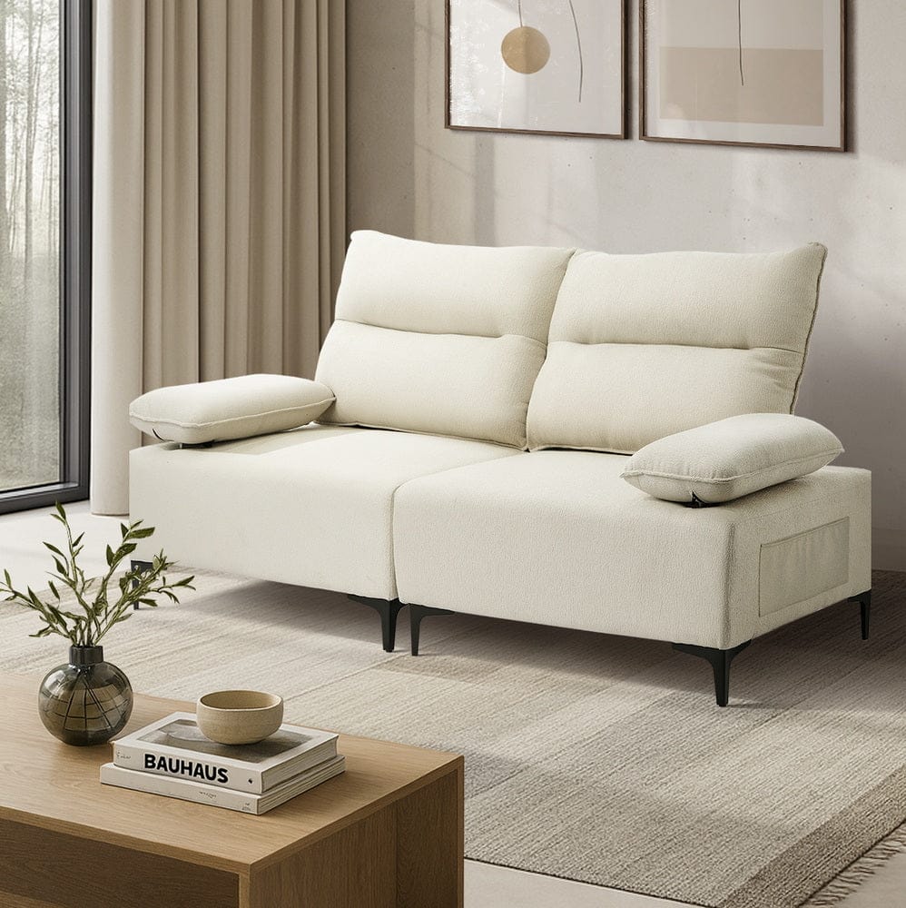 Oikiture Sofa Oikiture 4 Seater Sofa Couch Chenille Adjustable Armrest Chair Beige