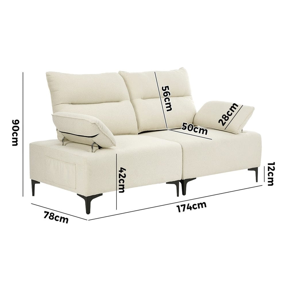 Oikiture Sofa Oikiture 4 Seater Sofa Couch Chenille Adjustable Armrest Chair Beige