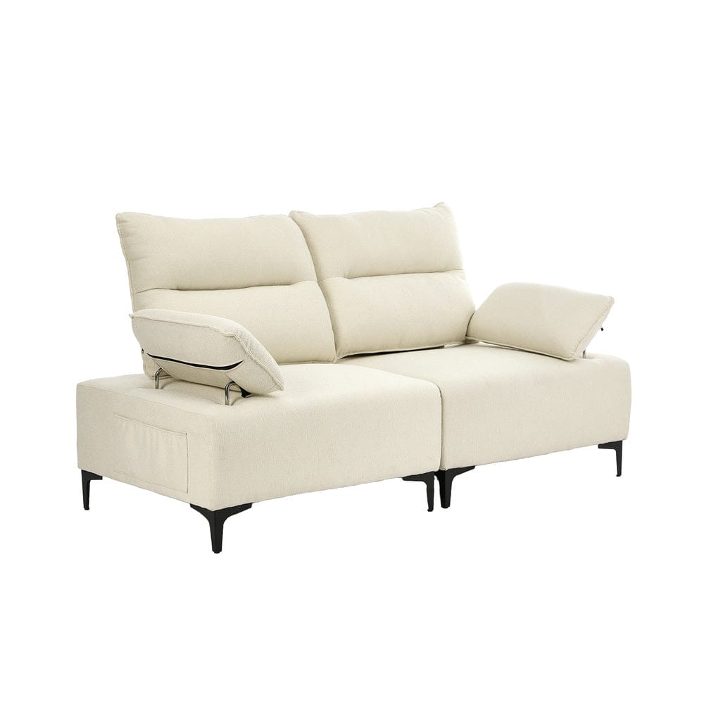 Oikiture Sofa Oikiture 4 Seater Sofa Couch Chenille Adjustable Armrest Chair Beige