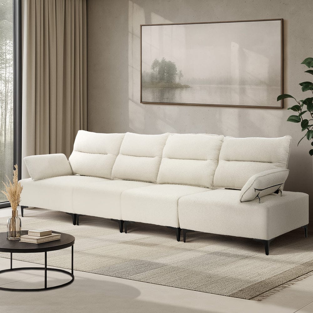 Oikiture Chair Oikiture 5 Seater Sofa Couch Chenille Adjustable Armrest Chair Beige
