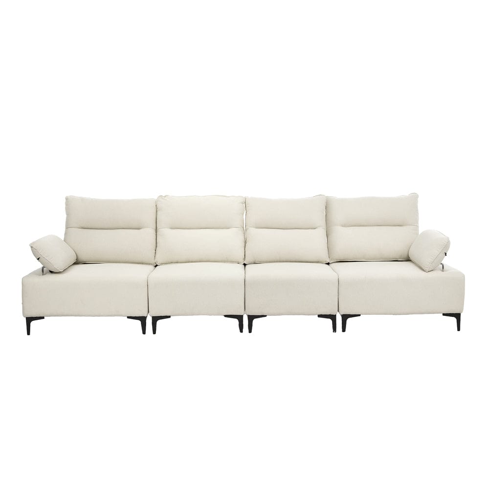 Oikiture Chair Oikiture 5 Seater Sofa Couch Chenille Adjustable Armrest Chair Beige