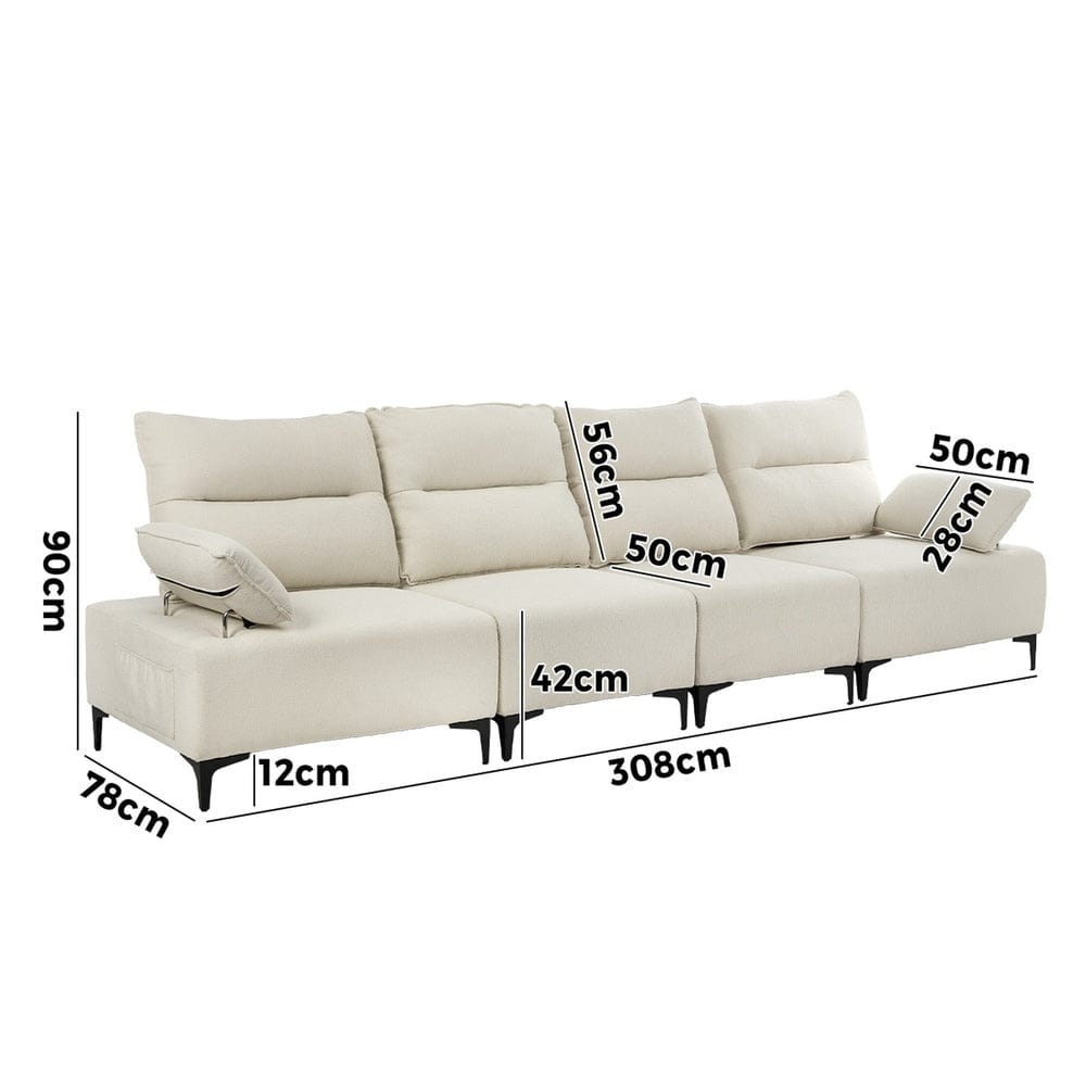 Oikiture Chair Oikiture 5 Seater Sofa Couch Chenille Adjustable Armrest Chair Beige