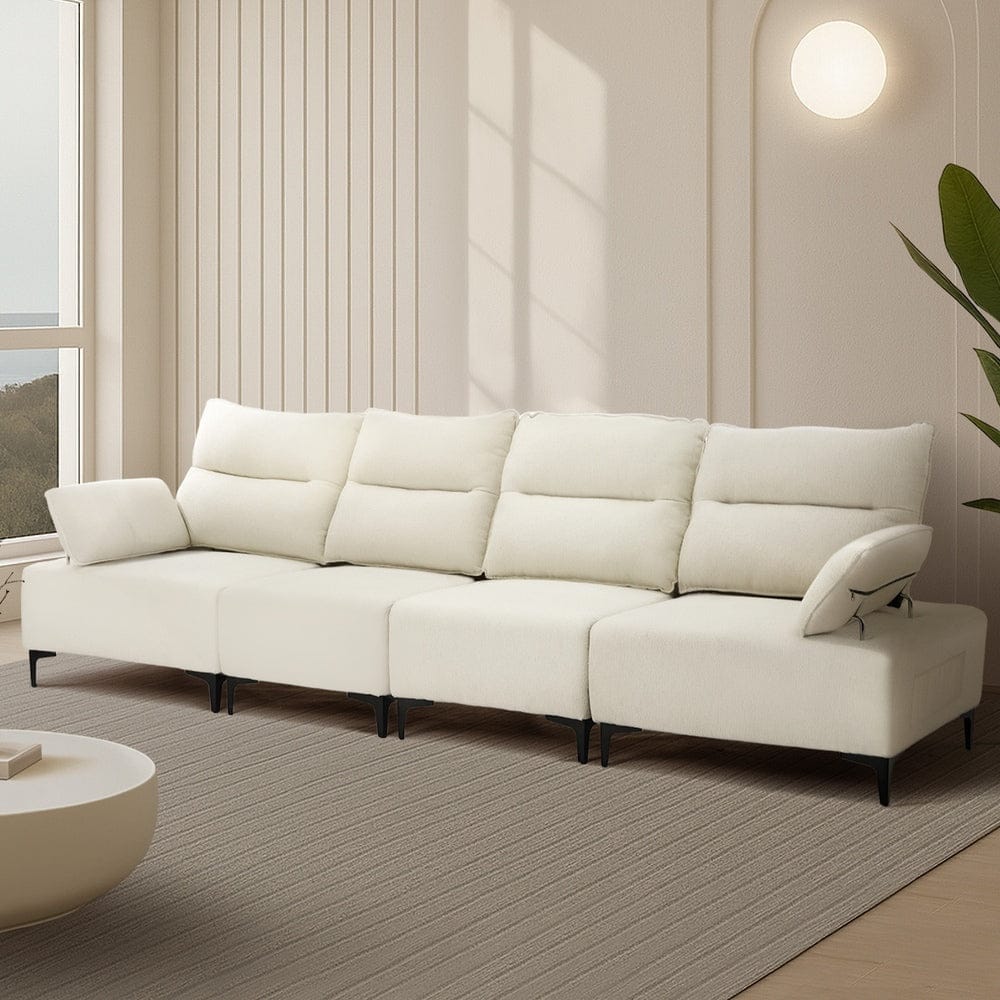 Oikiture Chair Oikiture 5 Seater Sofa Couch Chenille Adjustable Armrest Chair Beige