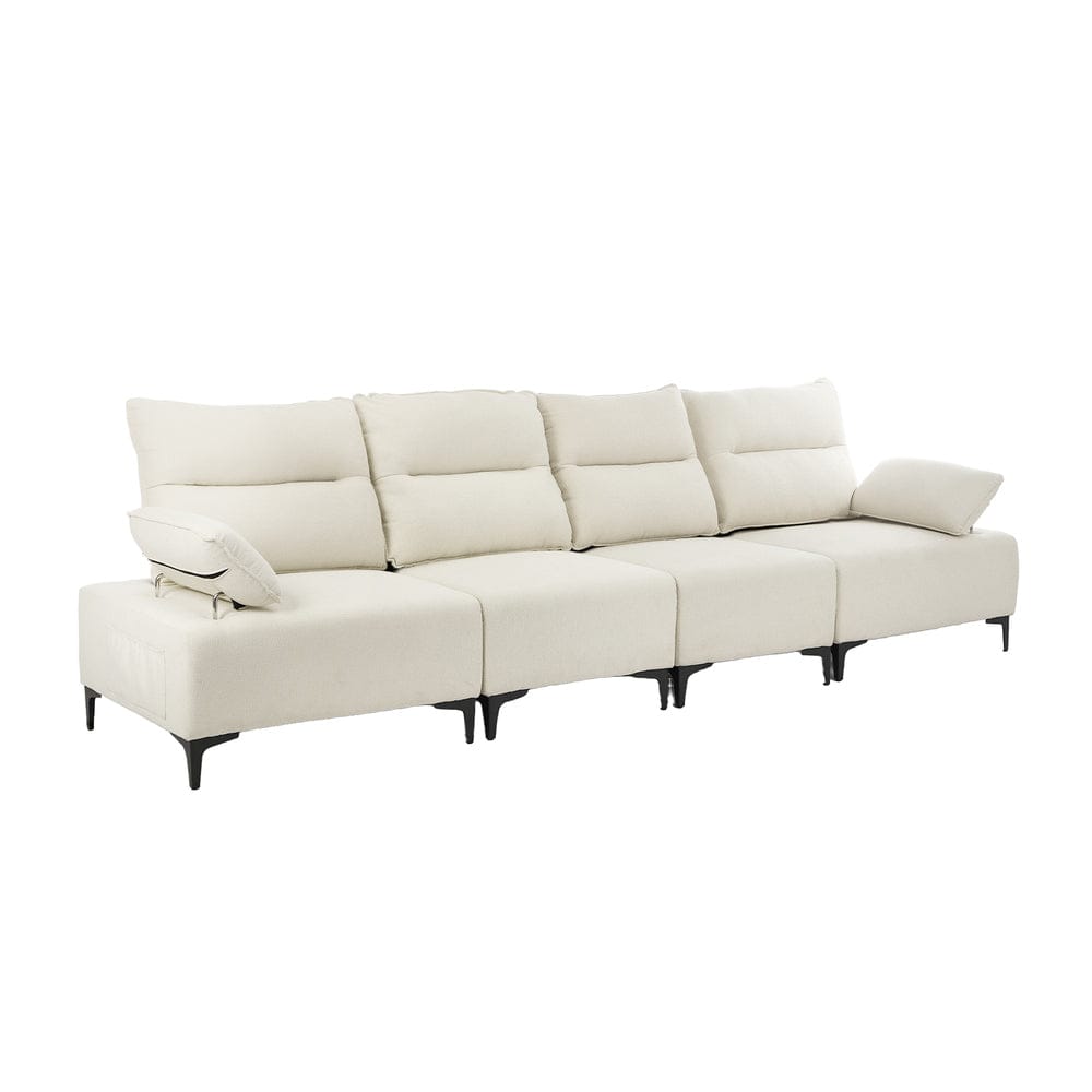 Oikiture Chair Oikiture 5 Seater Sofa Couch Chenille Adjustable Armrest Chair Beige