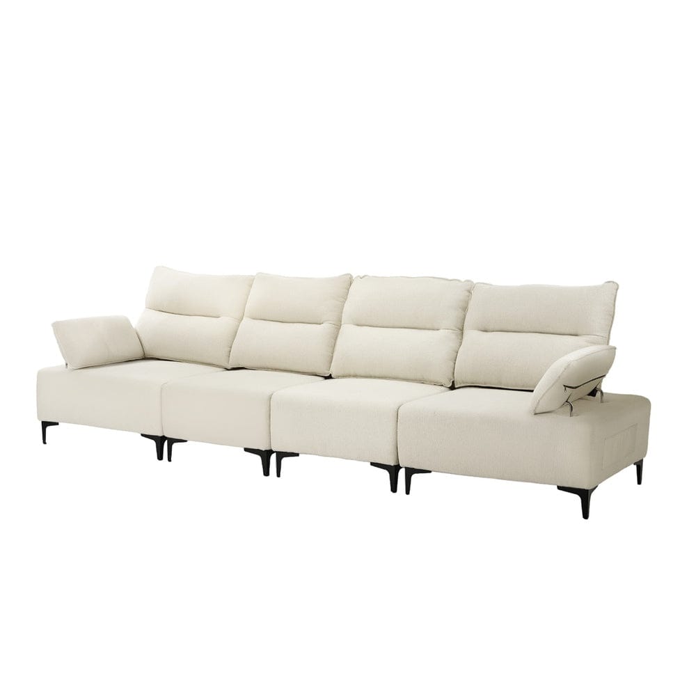 Oikiture Chair Oikiture 5 Seater Sofa Couch Chenille Adjustable Armrest Chair Beige