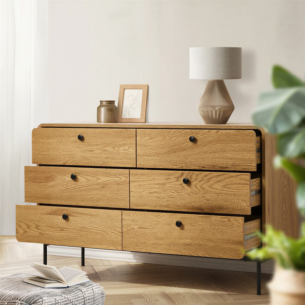 Oikiture Chest of Drawers Oikiture 6 Chest of Drawers Tallboy Storage Cabinet Dresser Natural