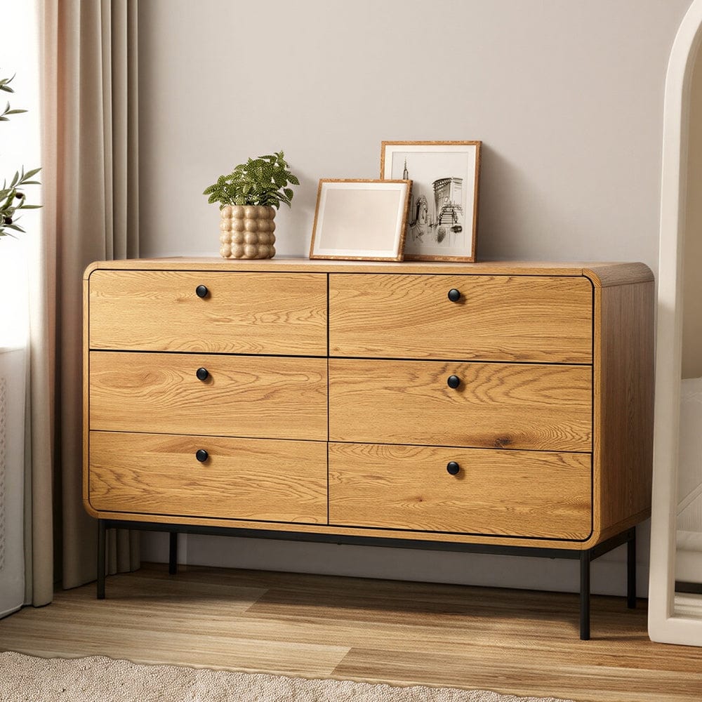 Oikiture Chest of Drawers Oikiture 6 Chest of Drawers Tallboy Storage Cabinet Dresser Natural