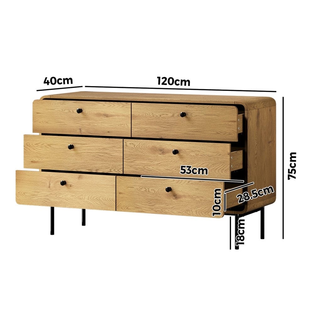 Oikiture Chest of Drawers Oikiture 6 Chest of Drawers Tallboy Storage Cabinet Dresser Natural