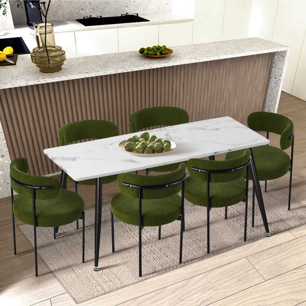 Oikiture Oikiture 8x Dining Chair Round Boucle Seats Backrest Green