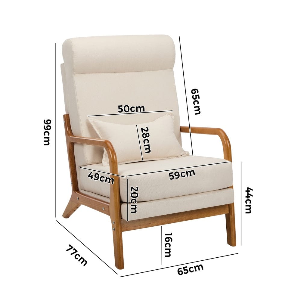 Oikiture Accent Chair Oikiture Armchair Linen Fabric Lounge Chair with Lumbar Pillow Beige