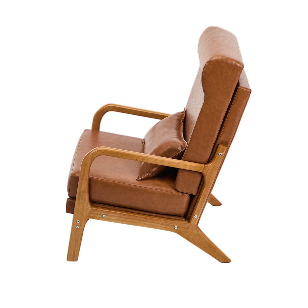 Oikiture Accent Chair Oikiture Armchair PU Leather Lounge Chair with Lumbar Pillow Brown