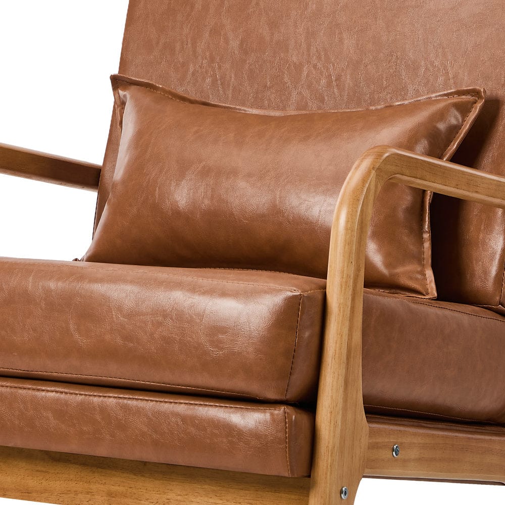 Oikiture Accent Chair Oikiture Armchair PU Leather Lounge Chair with Lumbar Pillow Brown