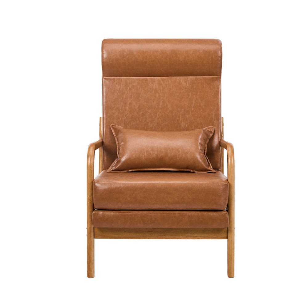 Oikiture Accent Chair Oikiture Armchair PU Leather Lounge Chair with Lumbar Pillow Brown
