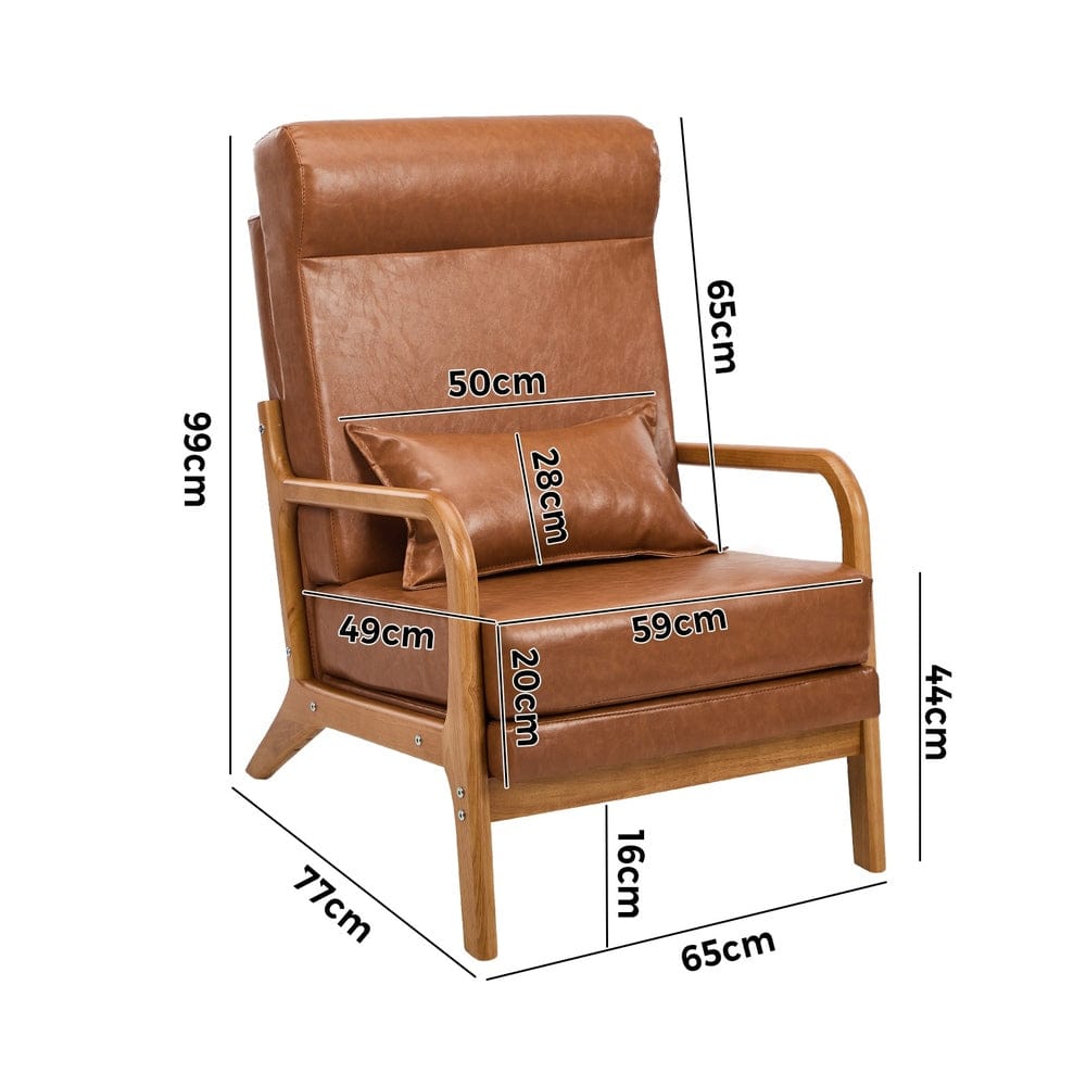 Oikiture Accent Chair Oikiture Armchair PU Leather Lounge Chair with Lumbar Pillow Brown