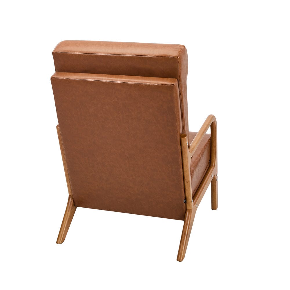 Oikiture Accent Chair Oikiture Armchair PU Leather Lounge Chair with Lumbar Pillow Brown