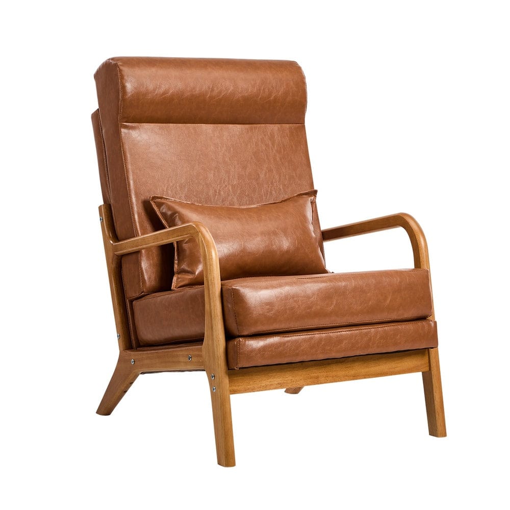 Oikiture Accent Chair Oikiture Armchair PU Leather Lounge Chair with Lumbar Pillow Brown