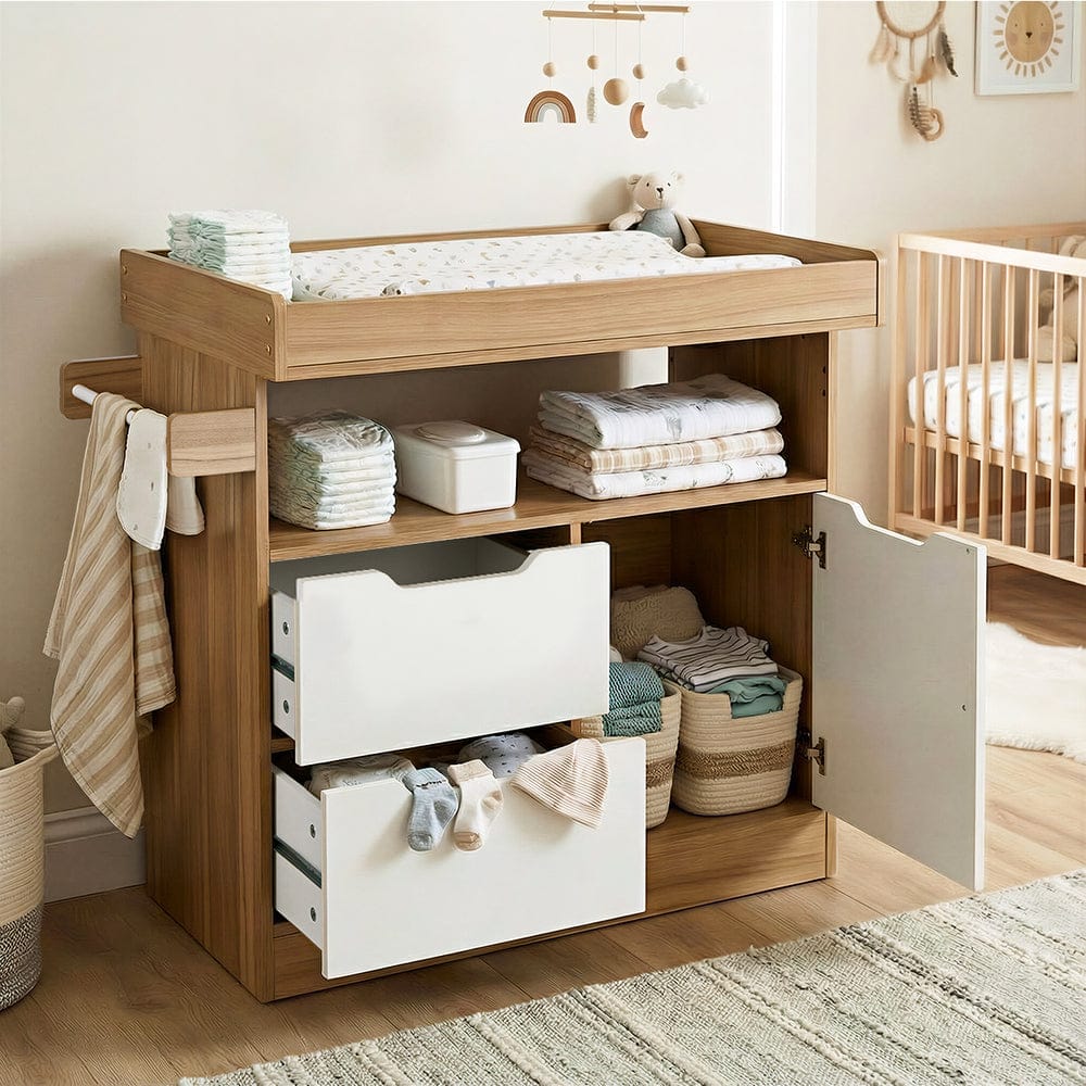 Oikiture Chest of Drawers Oikiture Baby Changing Table Nursery Storage Drawers Shelves Cabinet